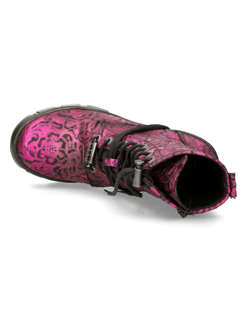 Botines mujer vintage flower veganos fucsia metal