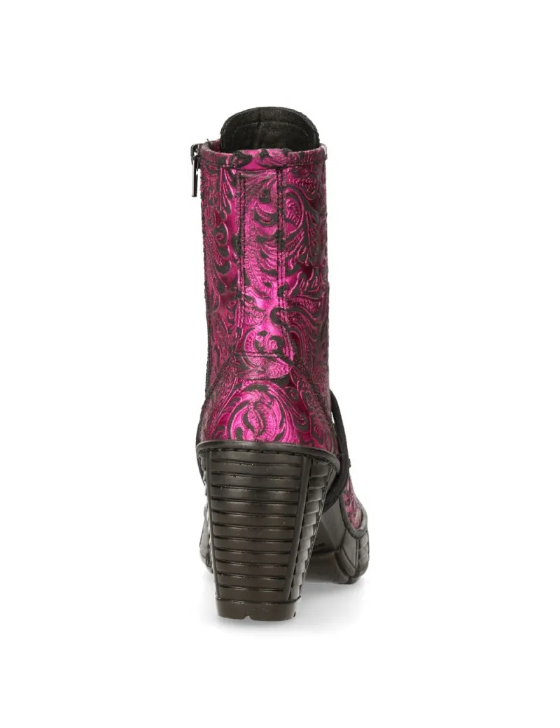 Botines mujer vintage flower veganos fucsia metal