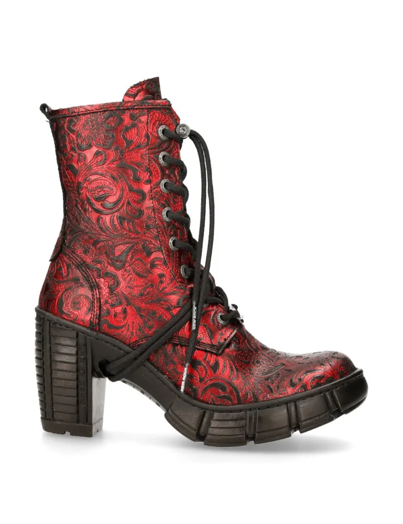Botines mujer vintage flower veganos metal rojo