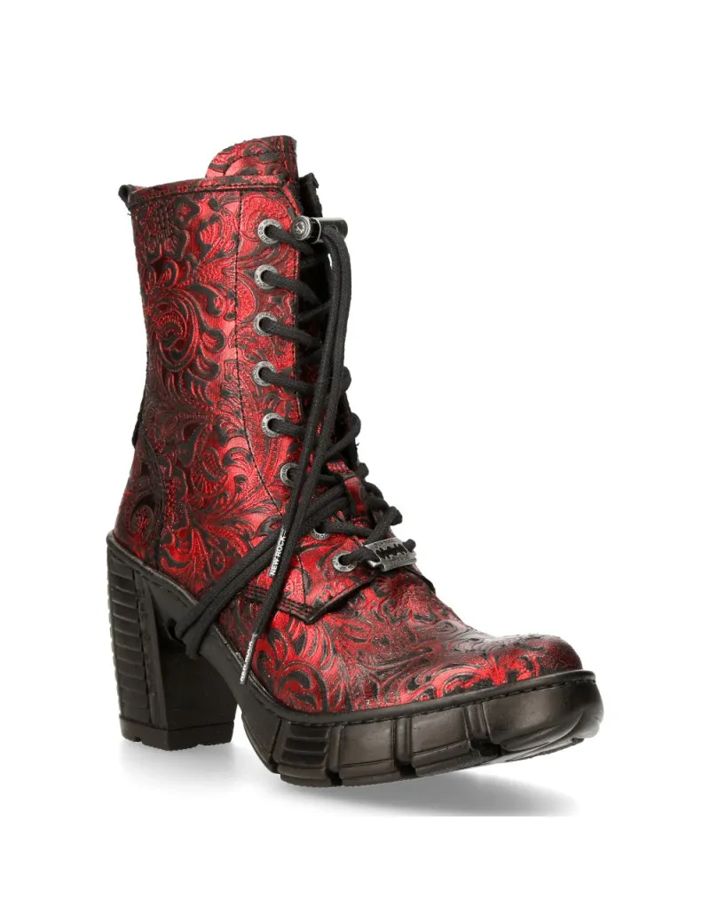 Botines mujer vintage flower veganos metal rojo