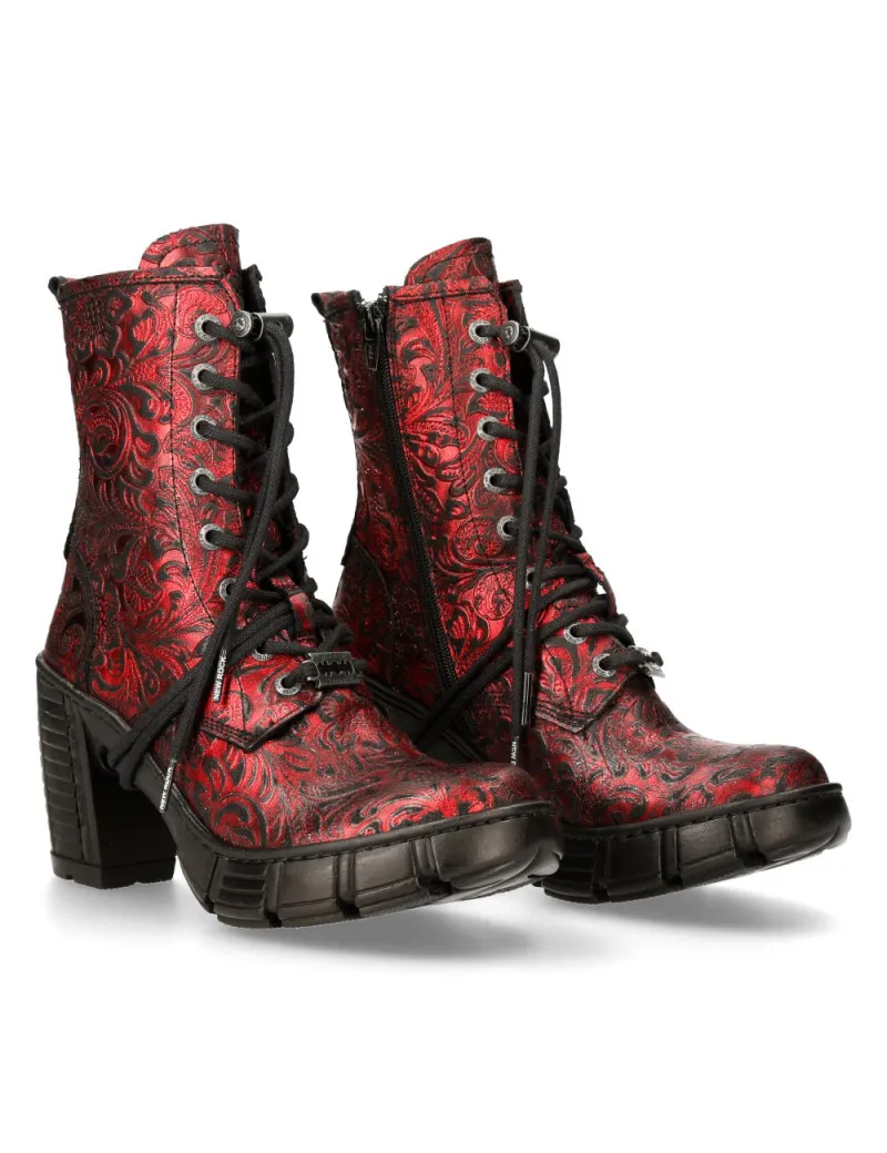 Botines mujer vintage flower veganos metal rojo