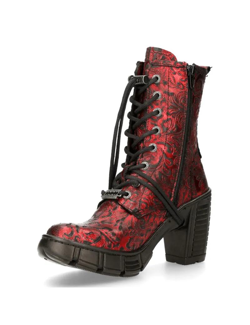 Botines mujer vintage flower veganos metal rojo