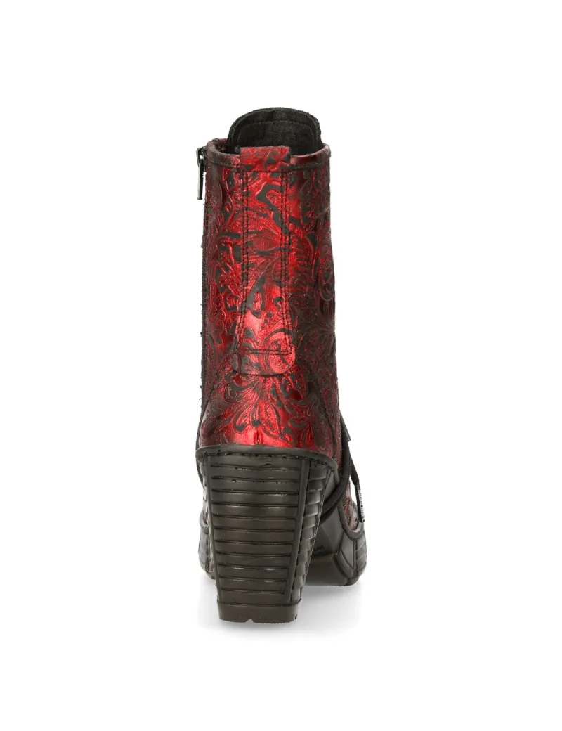 Botines mujer vintage flower veganos metal rojo