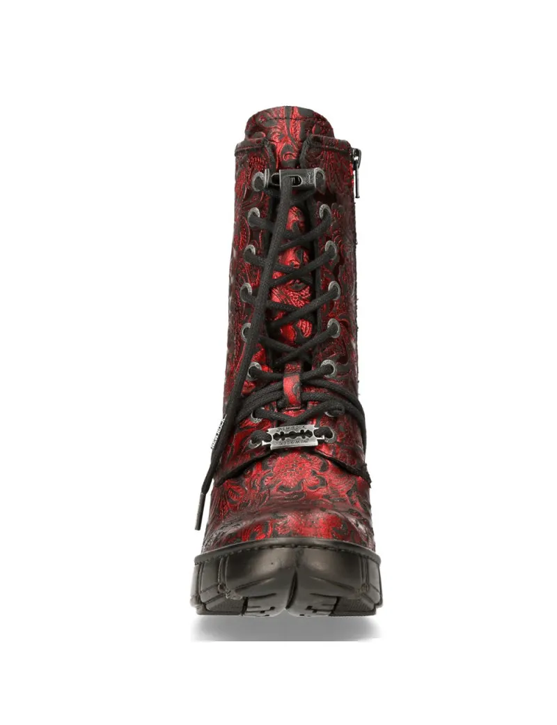 Botines mujer vintage flower veganos metal rojo