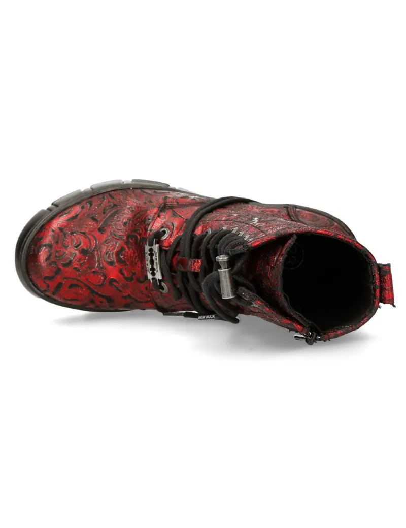 Botines mujer vintage flower veganos metal rojo