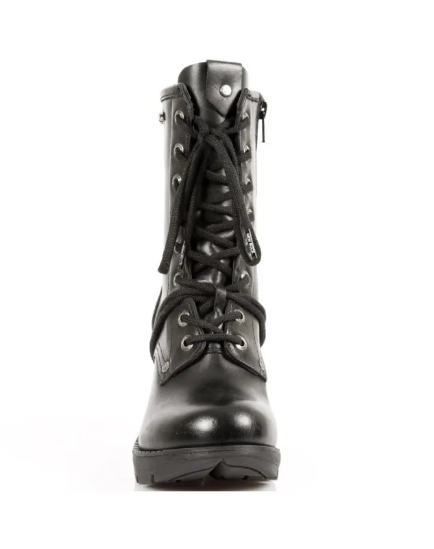BOTINES PARA MUJER DE PIEL NEGROS TACON ACERO CON CORDONES