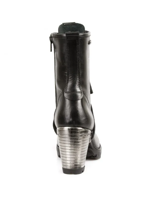 BOTINES PARA MUJER DE PIEL NEGROS TACON ACERO CON CORDONES