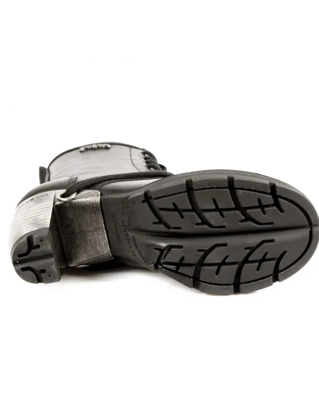 BOTINES PARA MUJER DE PIEL NEGROS TACON ACERO CON CORDONES