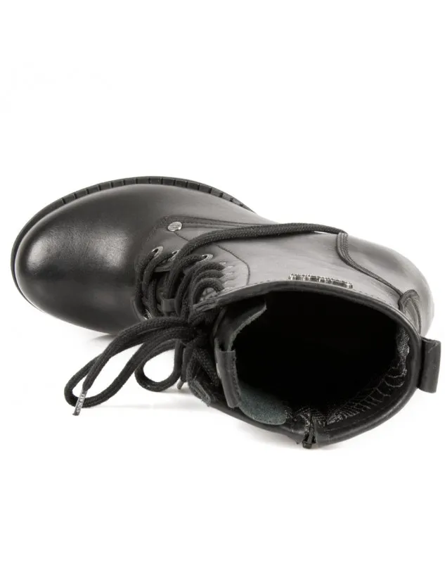 BOTINES PARA MUJER DE PIEL NEGROS TACON ACERO CON CORDONES