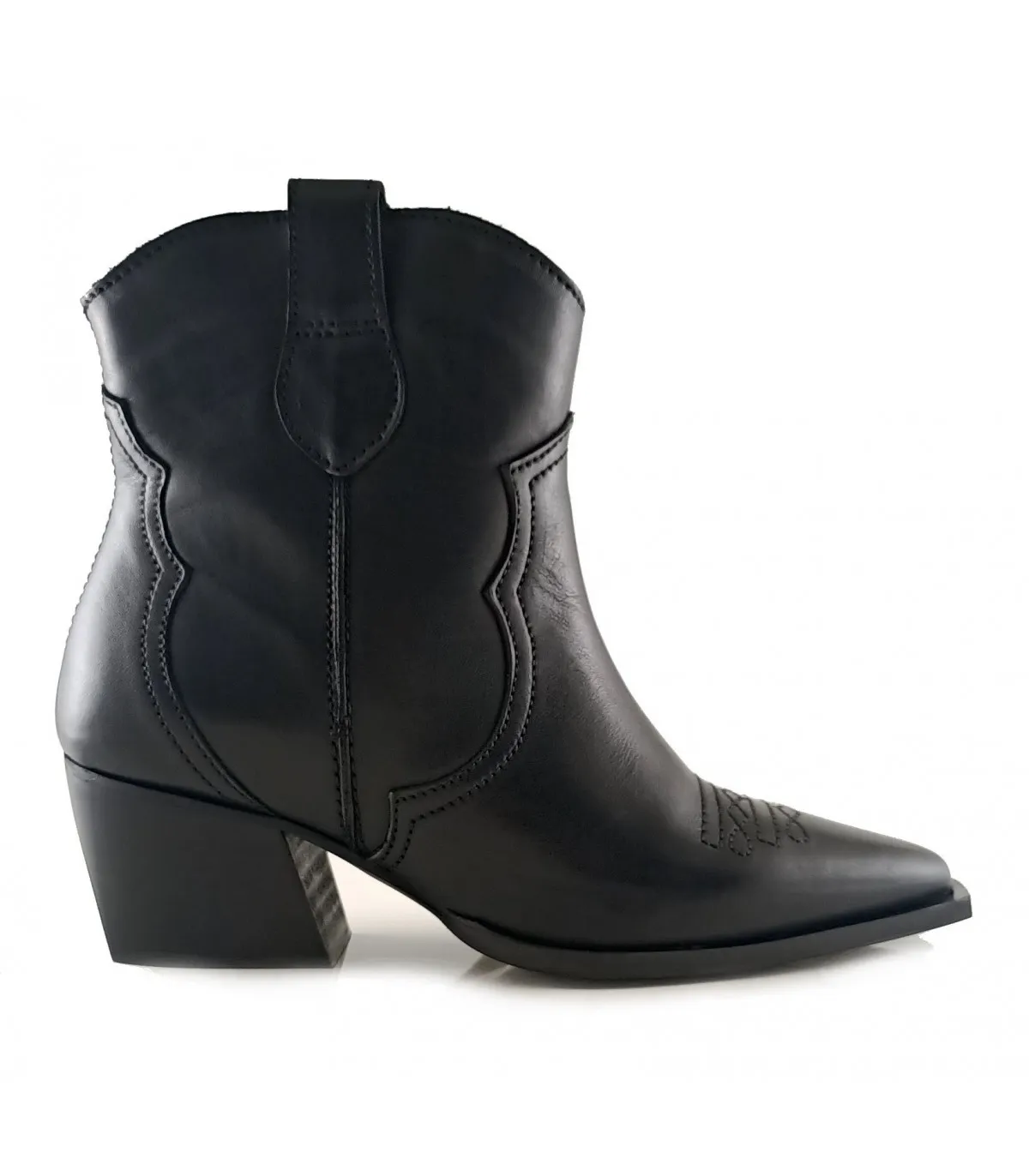 Botín cowboy en piel negra de mujer