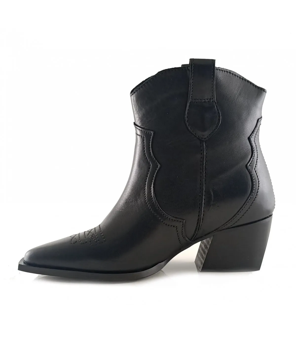 Botín cowboy en piel negra de mujer