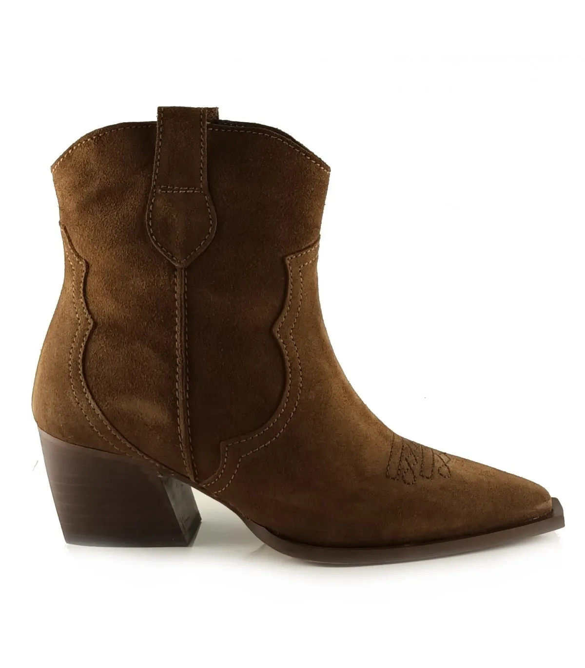 Botín de mujer estilo cowboy en piel cuero