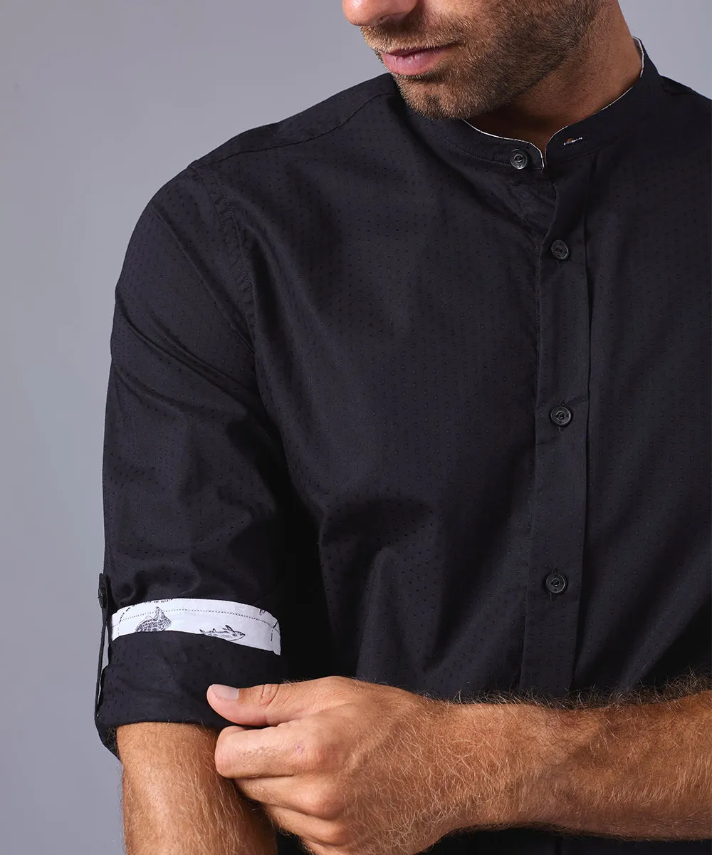 CAMISA MANGA LARGA CUELLO NERU SLIM FIT NEGRO OI24