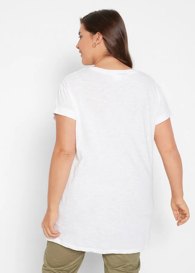 Camiseta larga estilo boxy de manga corta Blanco