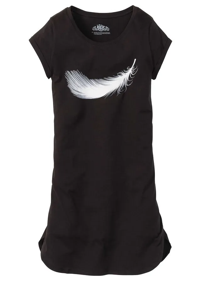 Camisón de algodón Negro estampado