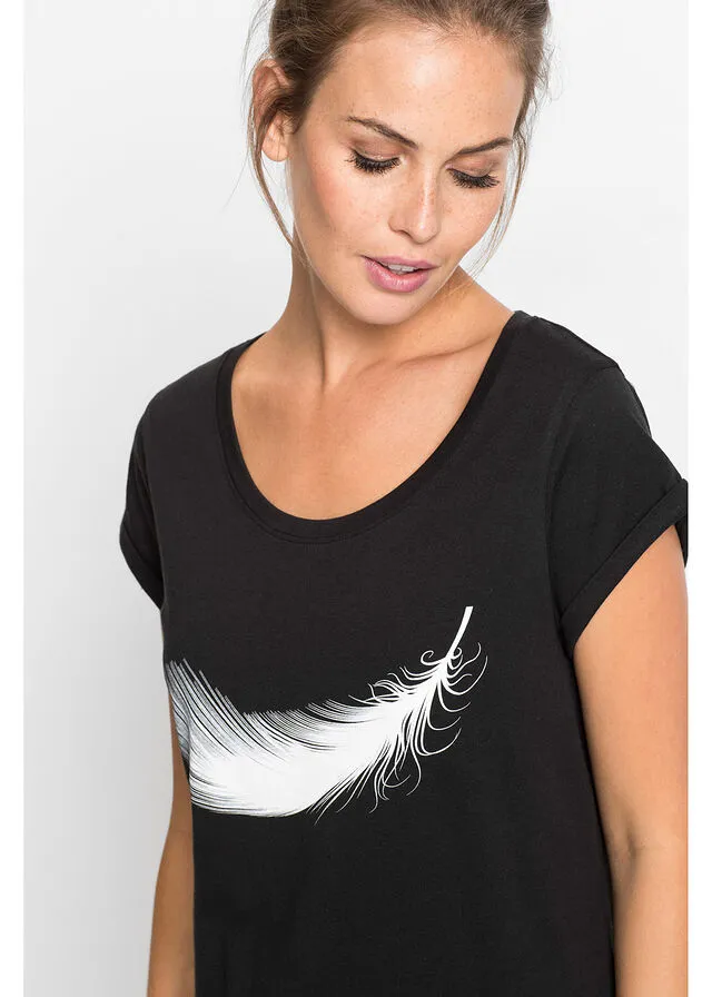 Camisón de algodón Negro estampado