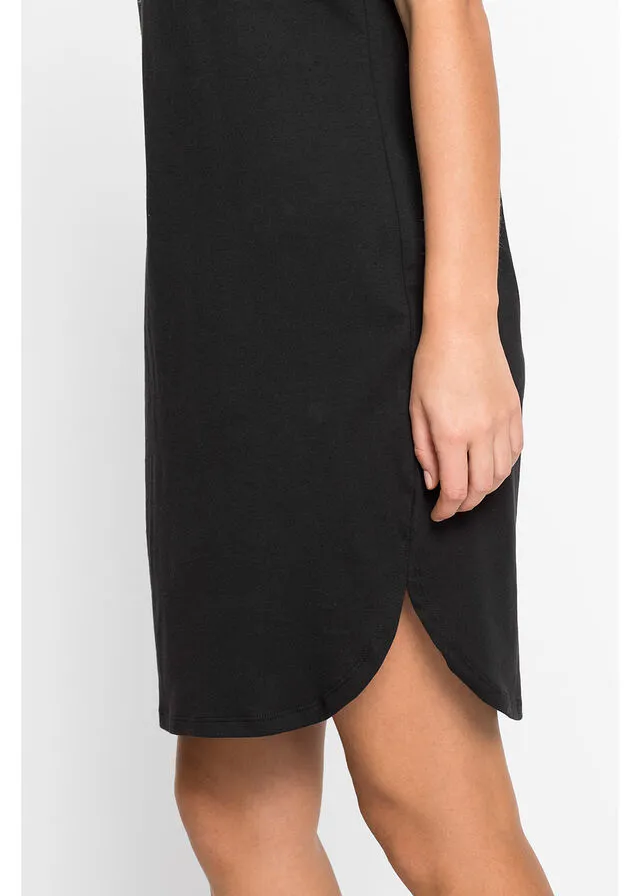 Camisón de algodón Negro estampado