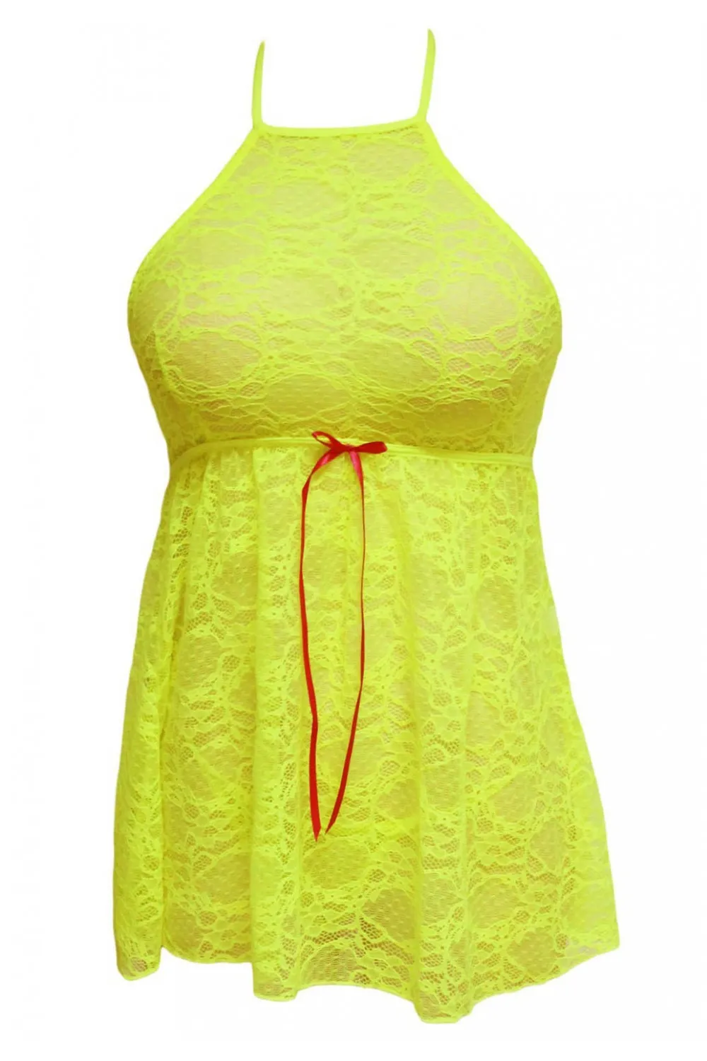 Camisón de encaje amarillo neón