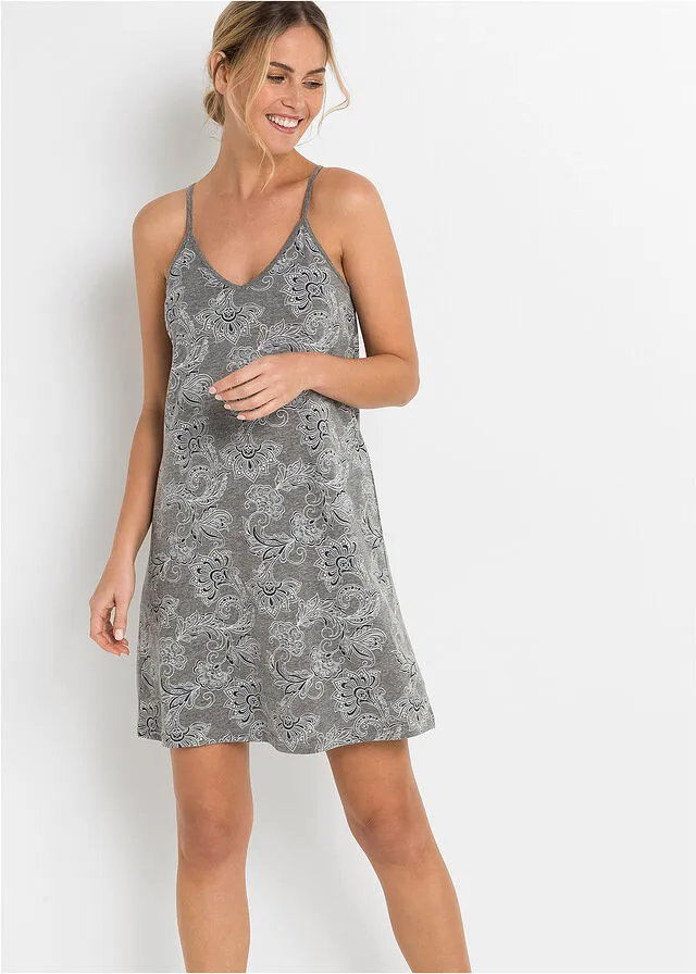 Camisón Gris jaspeado/blanco estampado