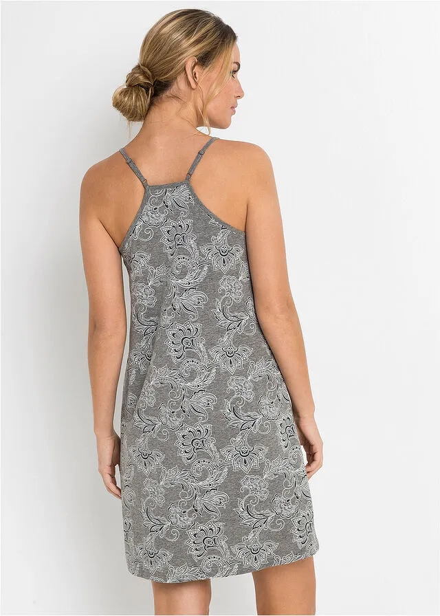 Camisón Gris jaspeado/blanco estampado