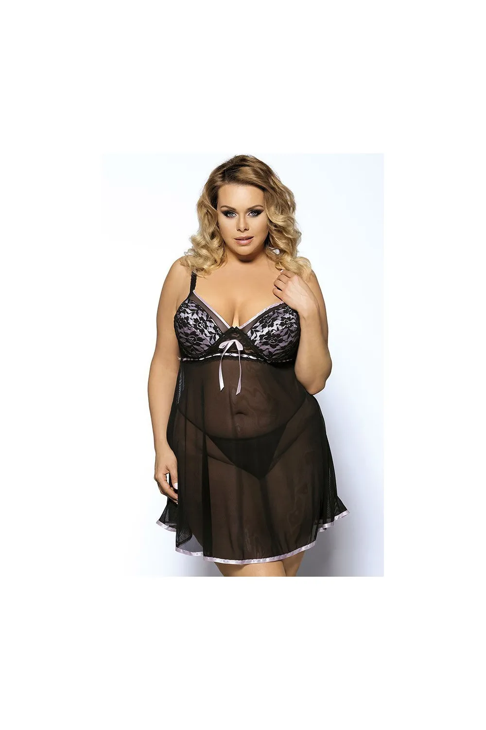 Camisón transparente negro y rosa