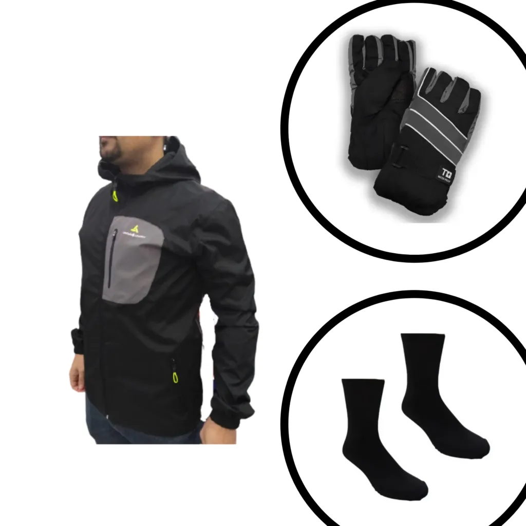 Campera Lluvia De Hombre +guantes Abrigo Y Medias Termicas