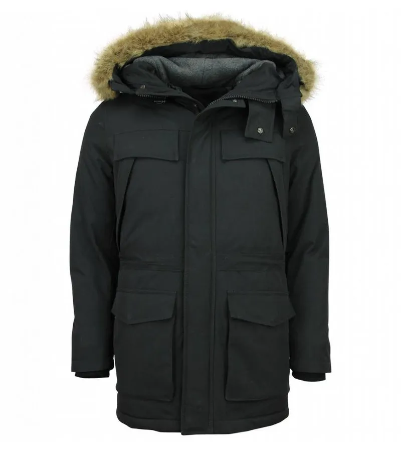 CAZADORAS HOMBRE   PARKA  HOMBRE  PARKA HOMBRE CAPUCHA PELO  NEGRO