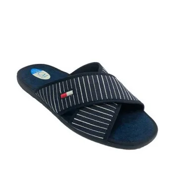 Chanclas estar en casa hombre dos tiras cruzadas con rayas Calzamur en azul marino