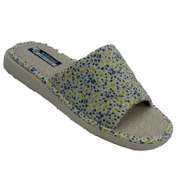 Chanclas mujer estar en casa abiertas estampado flores AndinasN en beig