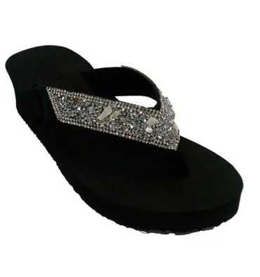 Chanclas playa piscina mujer del dedo con brillantes y conchitas Gioseppo en negro