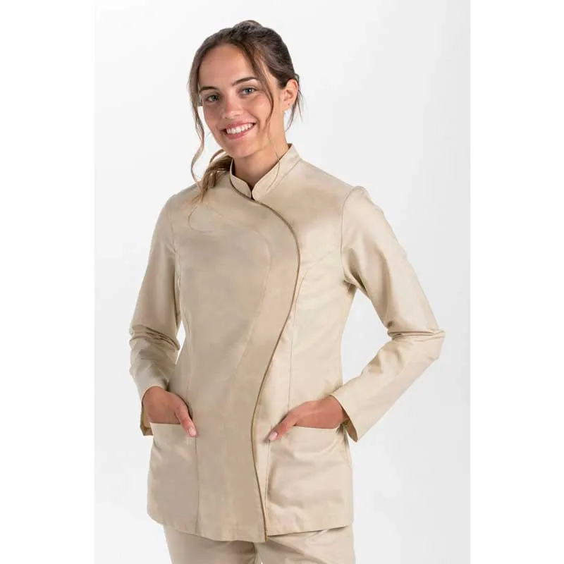 CHAQUETA BEIGE MANGA LARGA CUELLO MAO ONDA  DYNEKE
