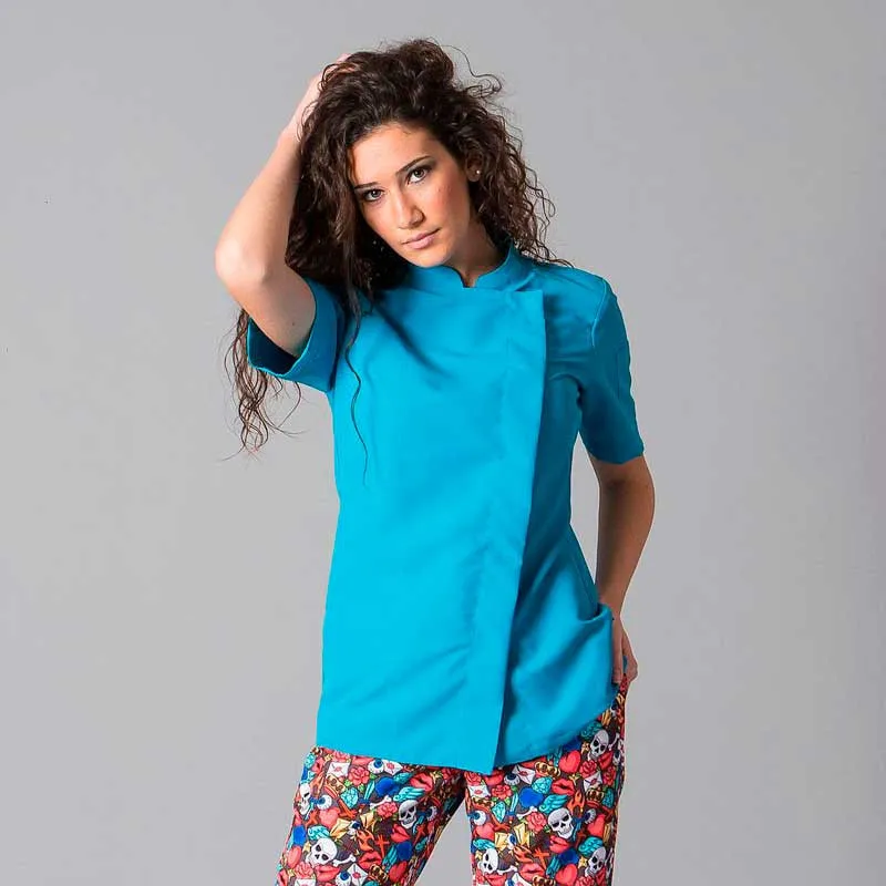 CHAQUETA COCINA MUJER TURQUESA DE MANGA CORTA PAZ  GARY'S
