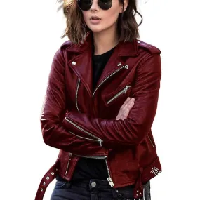 Chaqueta de cuero de motocicleta Abrigo de cuero de primavera y otoño para mujer abrigo de cuero corto y delgado para mujer
