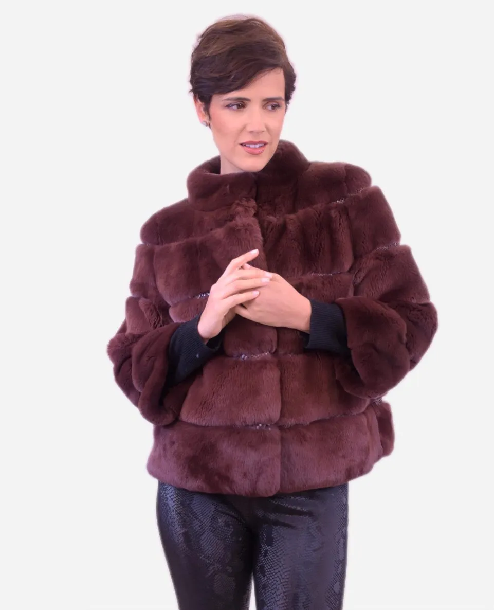 Chaqueta de mujer de pelo rex con cuello chimenea