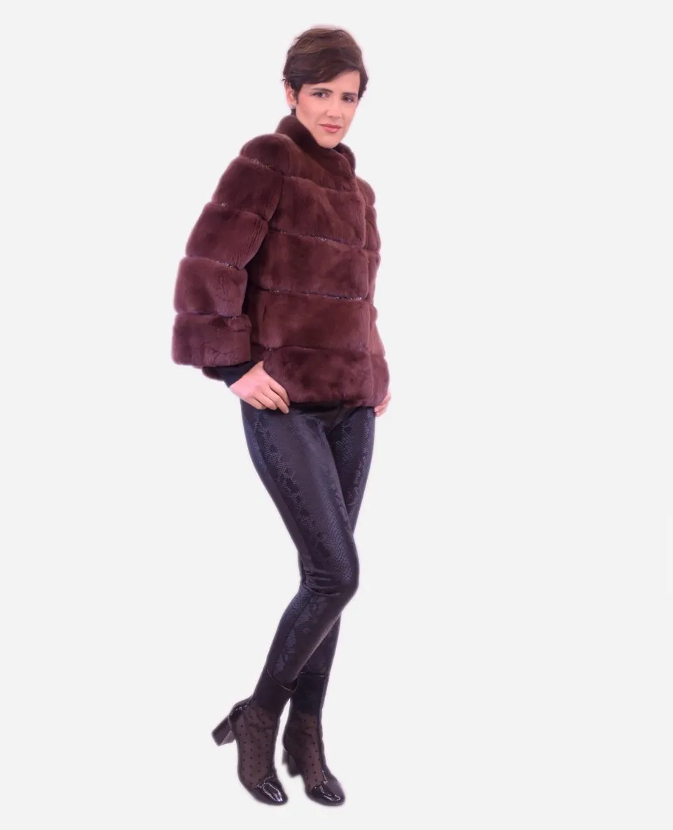 Chaqueta de mujer de pelo rex con cuello chimenea
