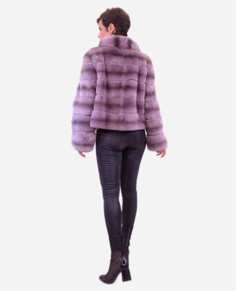 Chaqueta de mujer de pelo rex con cuello grande