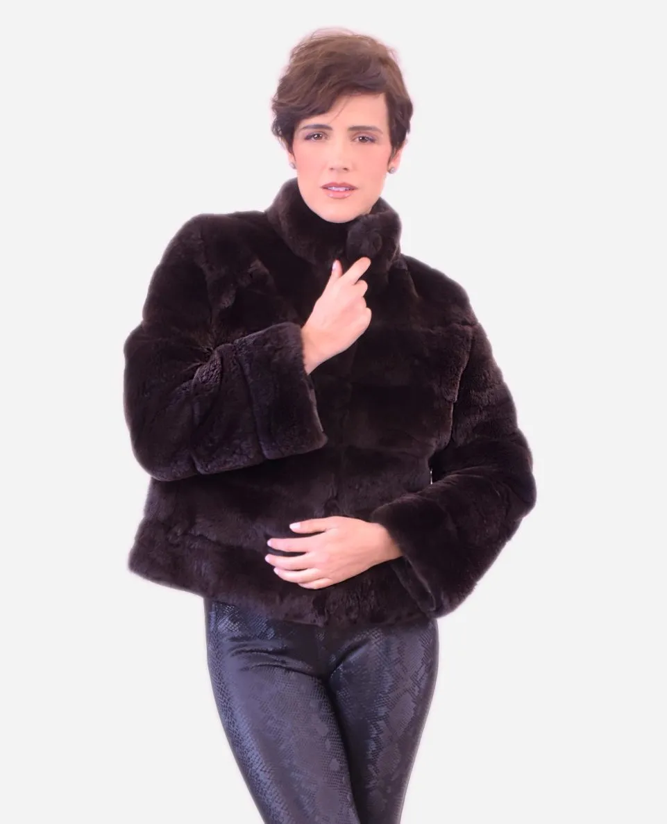 Chaqueta de mujer de pelo rex estilo horizontal