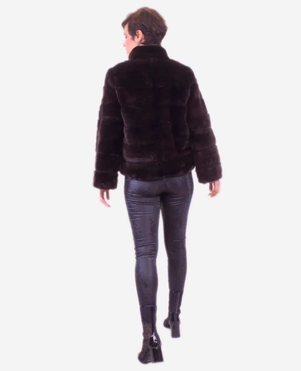 Chaqueta de mujer de pelo rex estilo horizontal