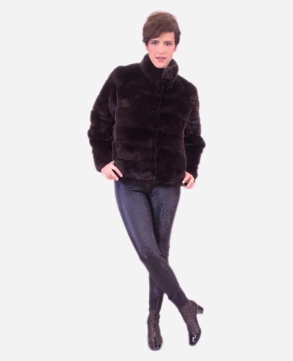 Chaqueta de mujer de pelo rex estilo horizontal
