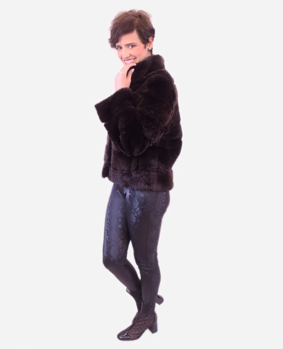 Chaqueta de mujer de pelo rex estilo horizontal