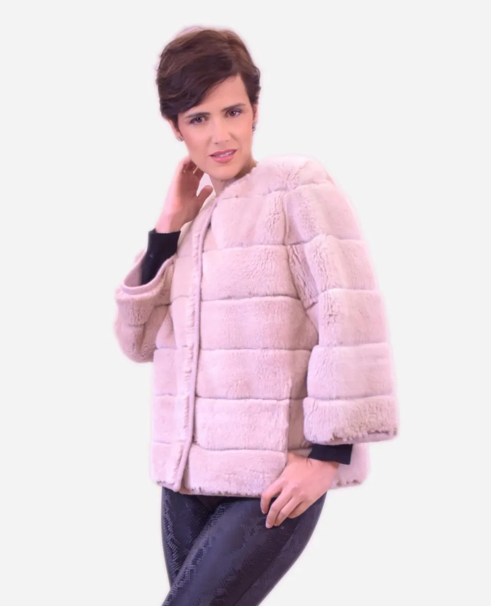 Chaqueta de mujer de pelo rex reversible con punto