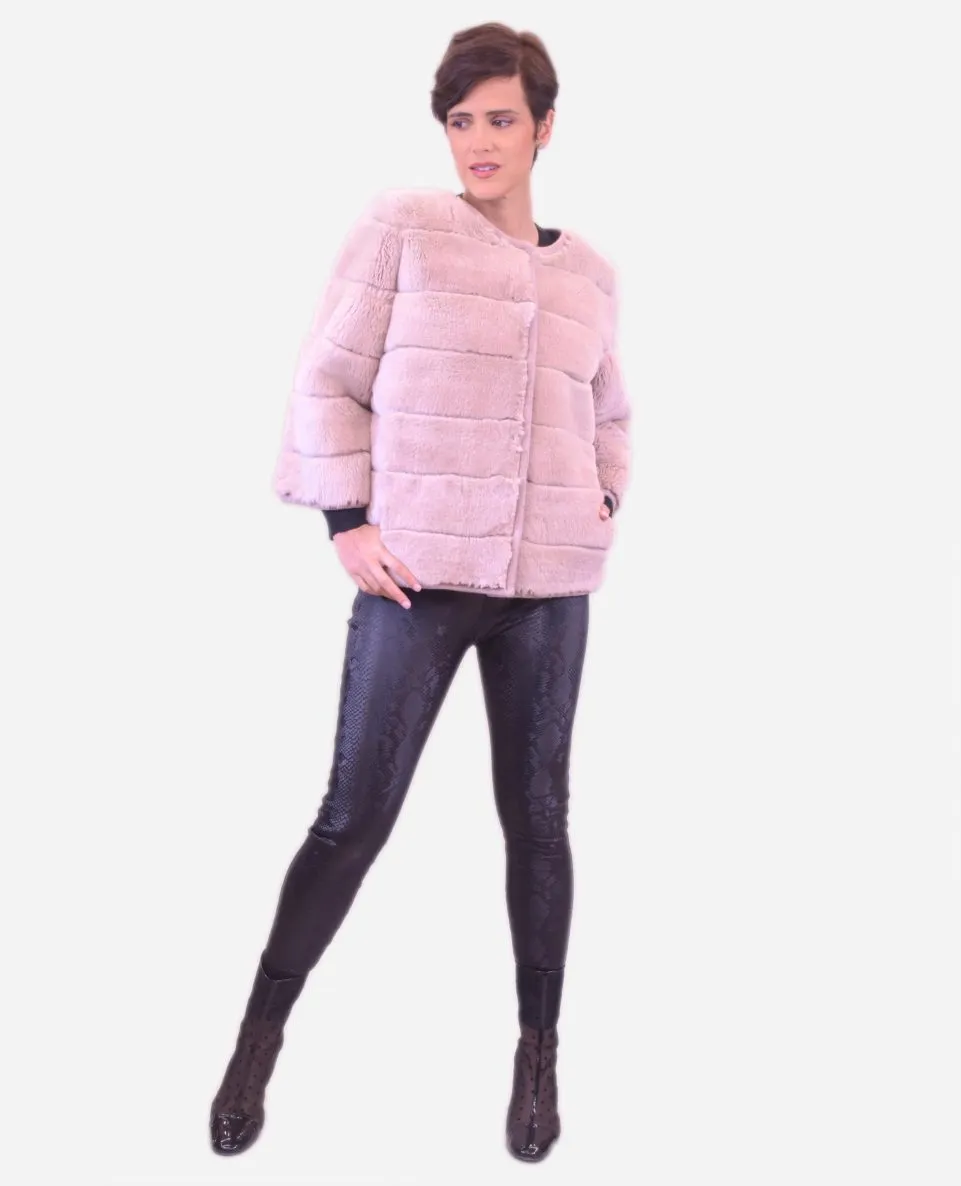 Chaqueta de mujer de pelo rex reversible con punto