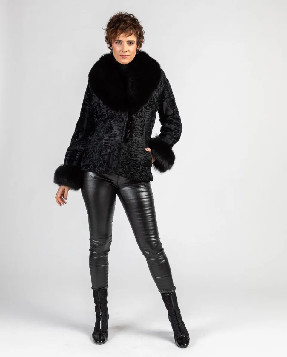 Chaqueta de pelo de mujer de astracán y zorro