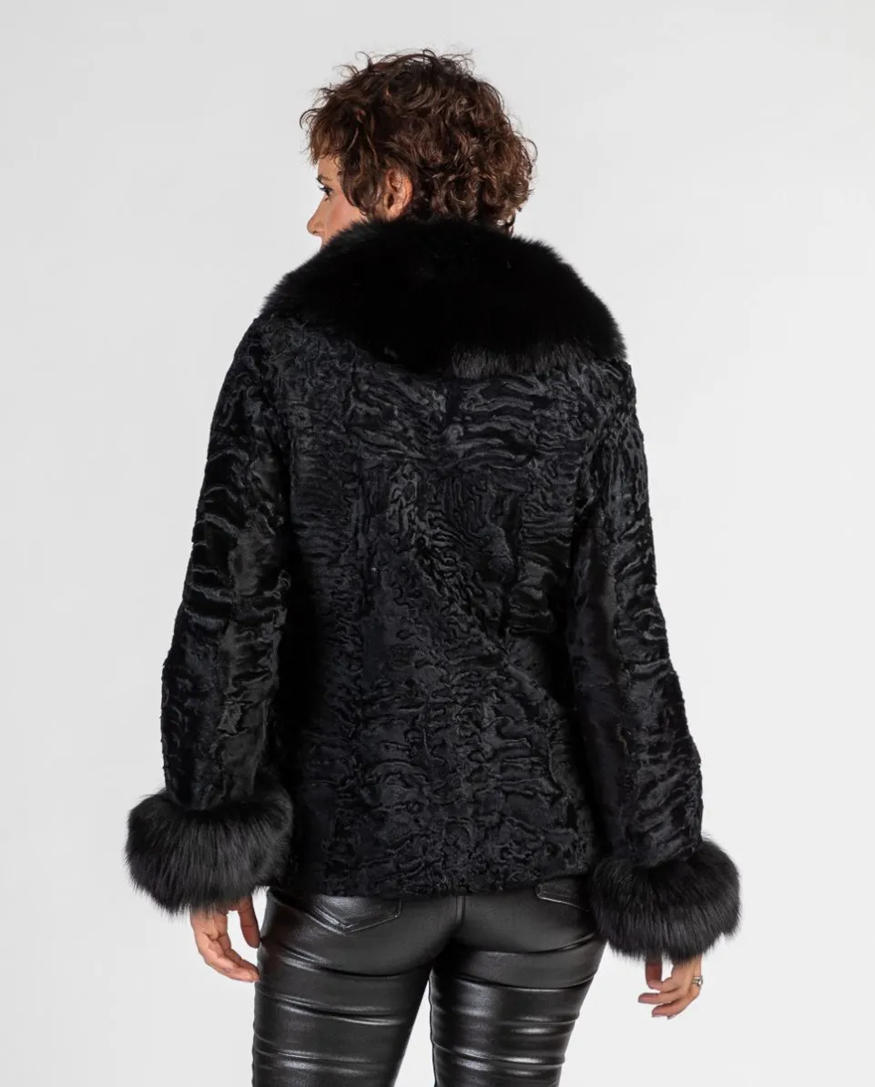 Chaqueta de pelo de mujer de astracán y zorro