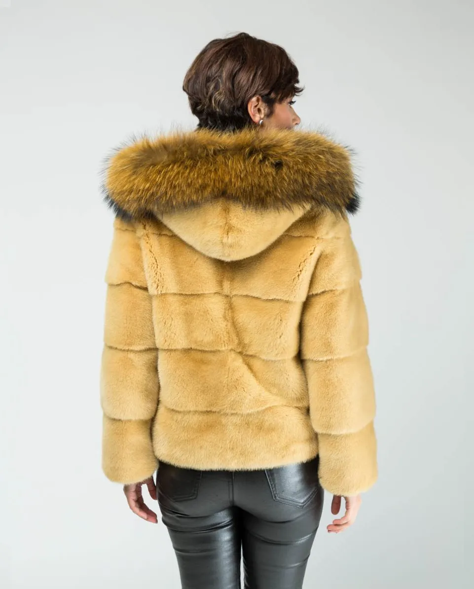 Chaqueta de pelo de mujer de visón con capucha