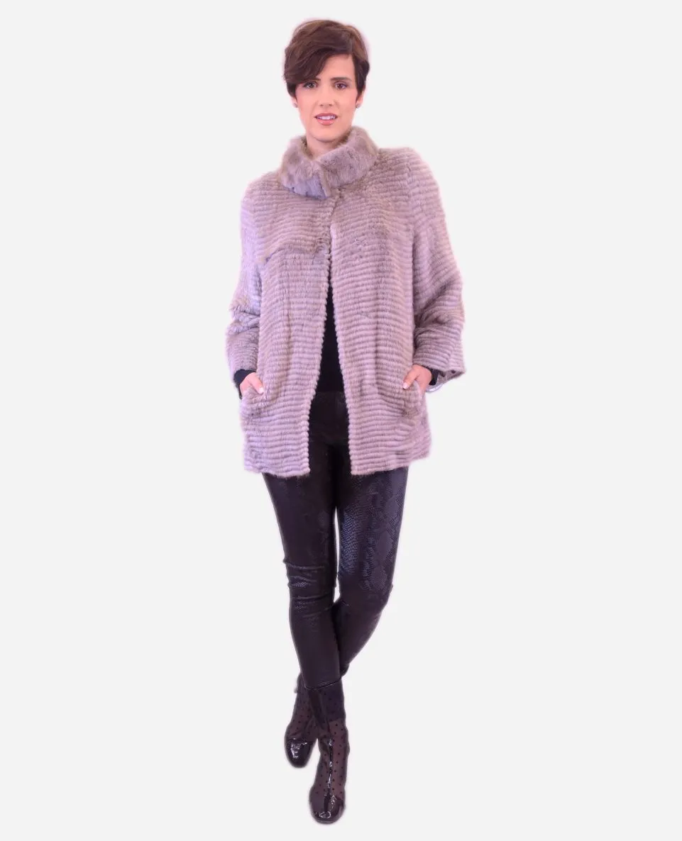 Chaqueta de pelo de mujer de visón y forro de punto