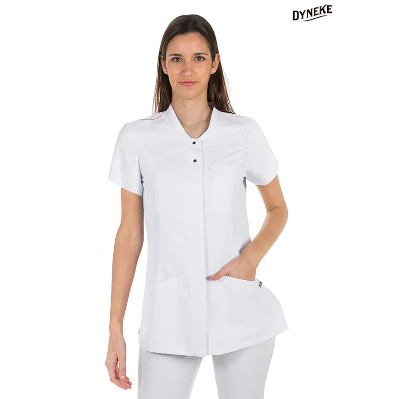 CHAQUETA LABORAL DE MICROFIBRA BLANCA MANGA CORTA CORCHETES OCULTOS  DYNEKE