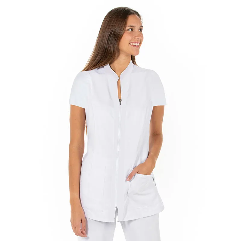 CHAQUETA LABORAL MICROFIBRA BLANCA MANGA CORTA CON CREMALLERA  DYNEKE
