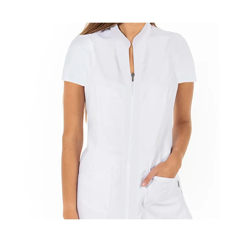 CHAQUETA LABORAL MICROFIBRA BLANCA MANGA CORTA CON CREMALLERA  DYNEKE