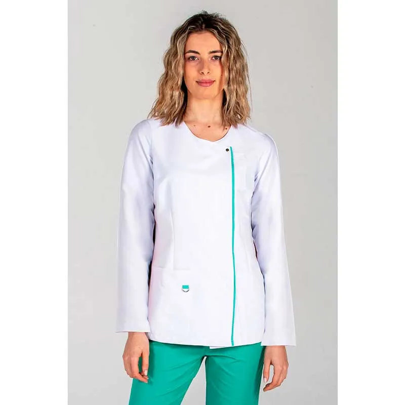 CHAQUETA MUJER MANGA LARGA BLANCA DETALLE VERDE  DYNEKE